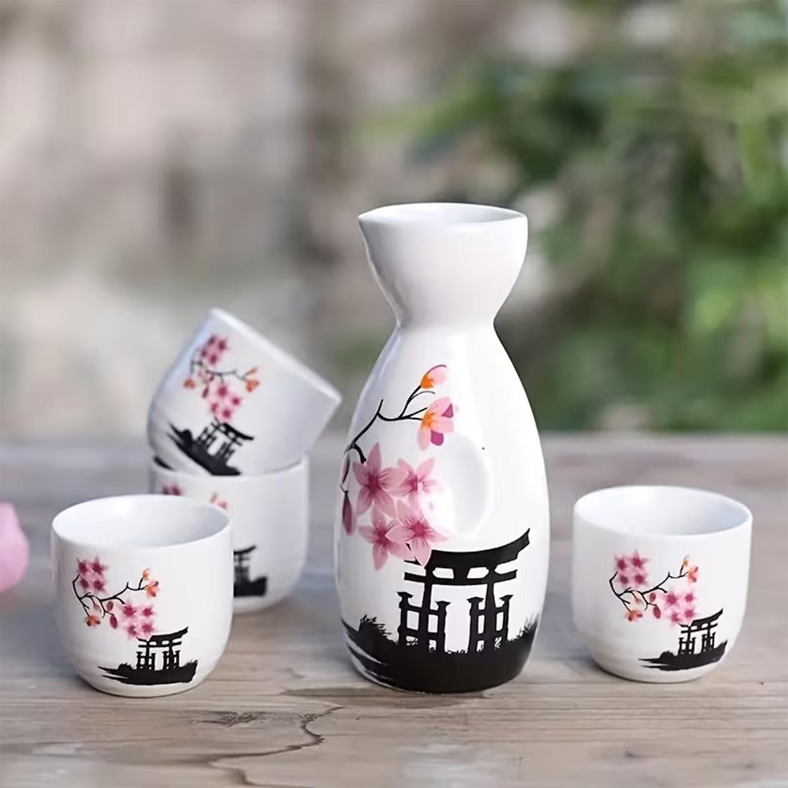 日本の酒器セット。花柄のワインカラフェと4つのグラスが付属。 - Home Bar Set のレビューと価格